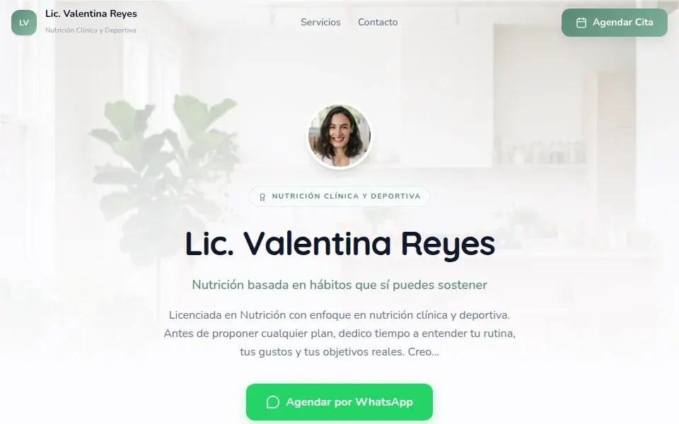 Sitio de Lic. Valentina Reyes, Nutrición Clínica, creado con IMMED